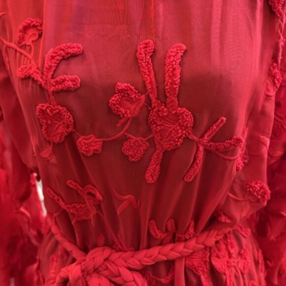 Share Anthropologie Mare Mare Textured Embroidered Mini Dress Red Long Sleeve XS - Picture 6 of 10